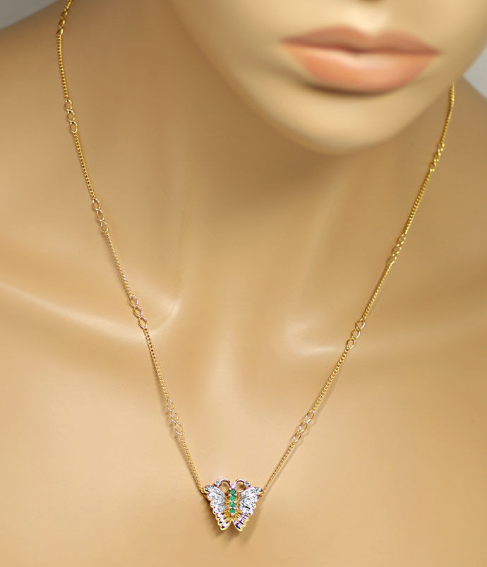 Foto 5 - Diamanten Smaragde Schmetterling - Collier oder Brosche, R7782