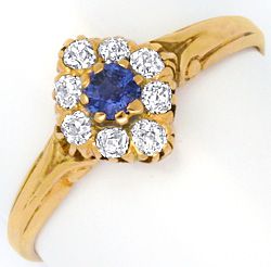 Foto 1 - Sehr Schoener antiker Rotgold-Ring Diamanten und Saphir, S4481